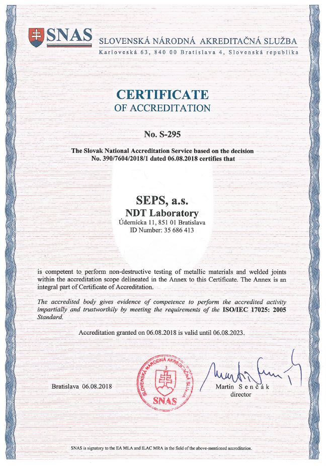 Akreditovaná laboratoř NDT podle ISO 17025